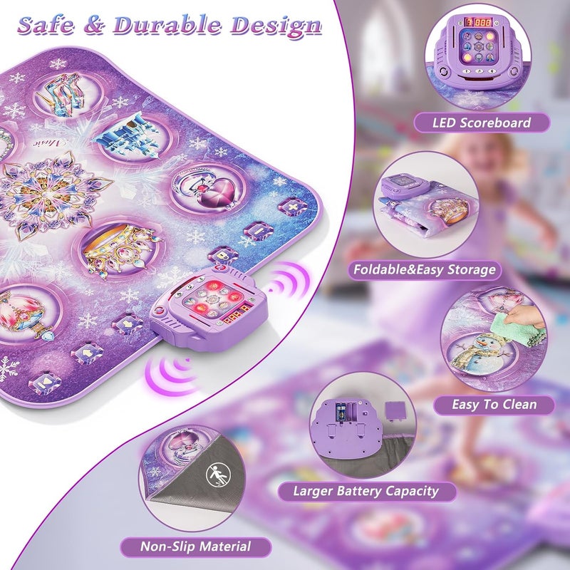 Handwell Dance Mat Toy for 3-12 Year Old Girls, Electronic Dance Pad with Wireless Bluetooth,Frozen 8-Button Music Princess Toys Play Mat for Kids with LED Light, Built-in Music, Toddlers Birthday Gift Ages 3+ - Image 5